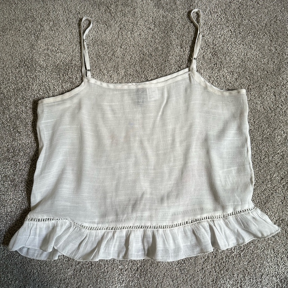 Sheer ruffle trim top